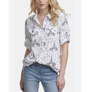 NWOT KARL LAGERFELD PARIS WHIMSICAL EIFFEL TOWER PRINT BLOUSE